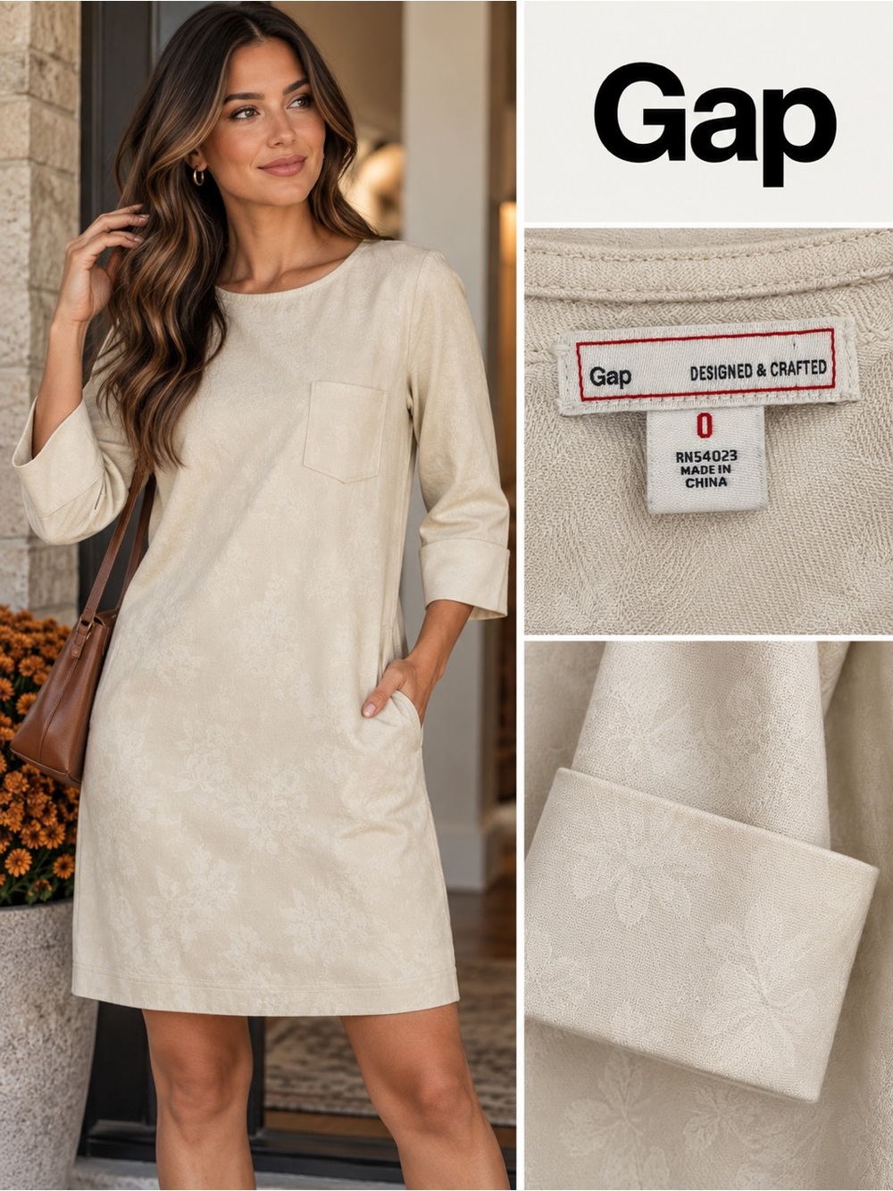 GAP Light Cream Mini Shift Dress with Pocket
